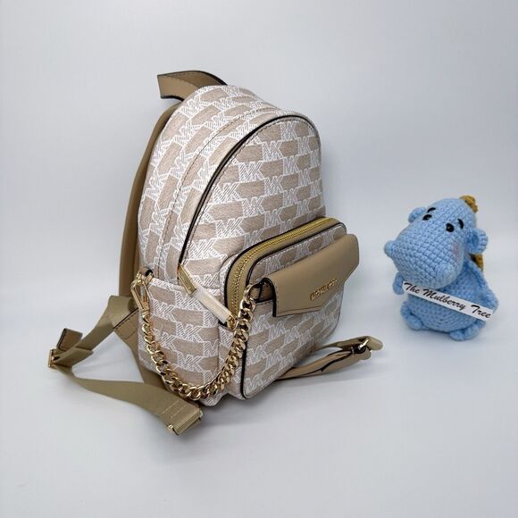 Michael Kors Maisie Extra-Small Logo 2-in-1 Backpack Camel Chain Cardcase Wallet - Picture 4 of 13